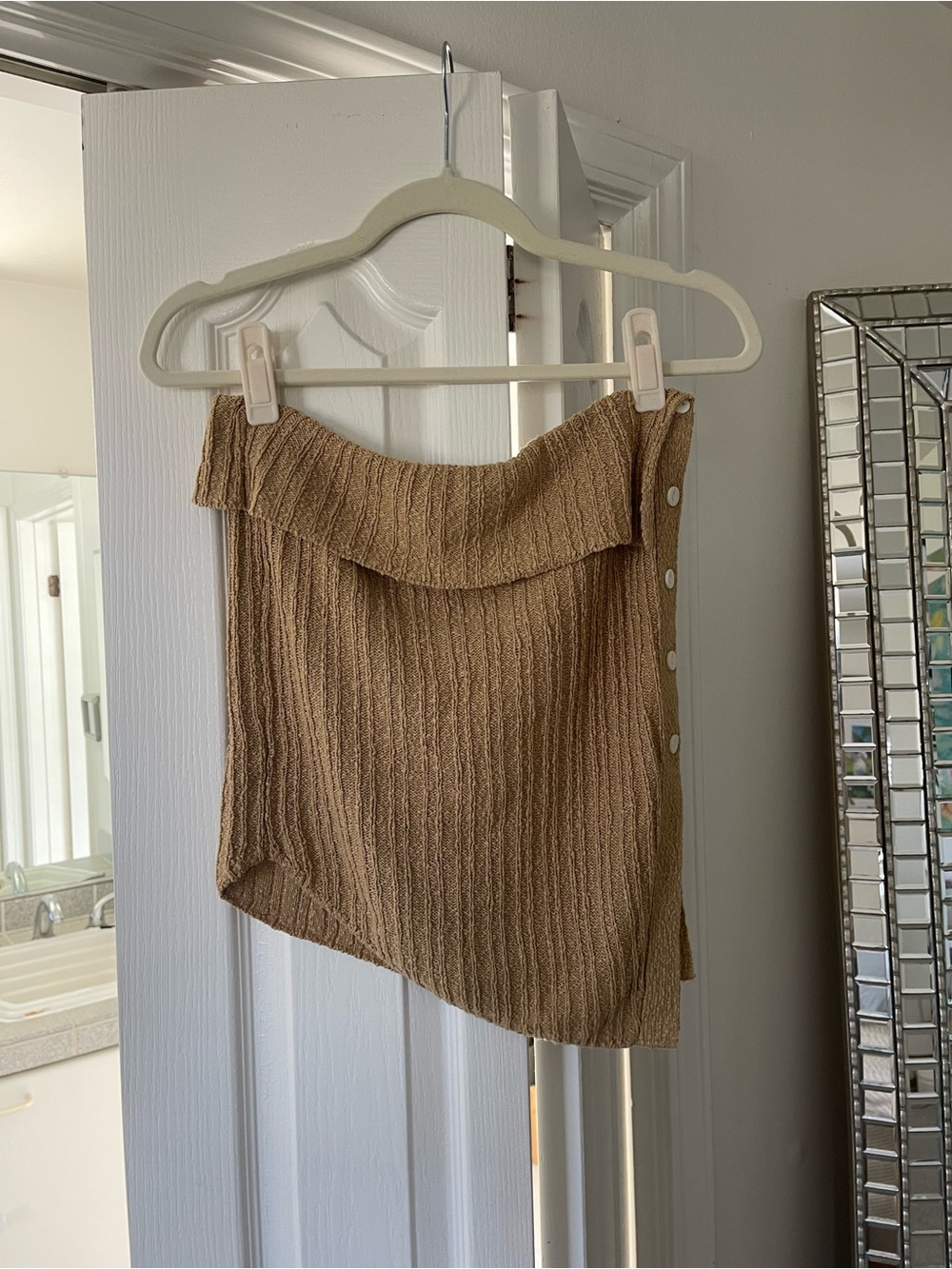 Free People Strapless Ribbed Knit Sweater Top - Tan